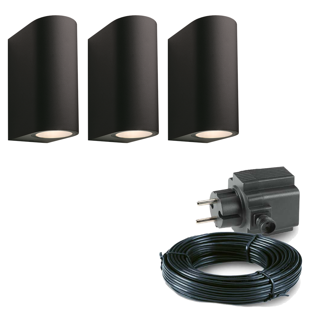 3x LED wand spot - 185mm - 4 Watt - Zwart - complete set 3x LED wand spot - 185mm - 4 Watt - Zwart - complete set